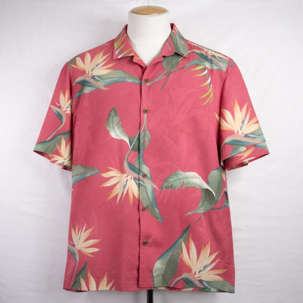 Tommy Bahama Mens Silk Blend Bird of Paradise‎ Floral Camp Shirt Pink XL